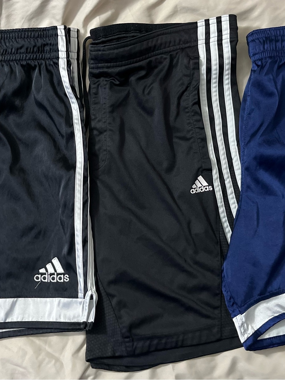 3 Pair of Adidas Athletic Shorts with White Stripes